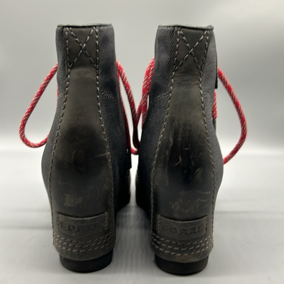SOREL PDX GRAY LEATHER CANVAS LUG SOLE HIDDEN WEDGE HEEL LACE UP BOOT SIZE 8.5 - Picture 4 of 10